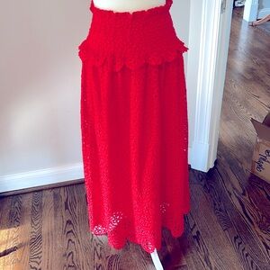 Hill House Scallop Lace Delphine Nap Skirt, Poppy Red, Scallop Lace, Size Small